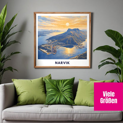 Narvik Norway Poster | Fjord Landscape | Ofotfjord | Hurtigruten Cruise | Scandinavian Travel Art | Nordic Wall Decor