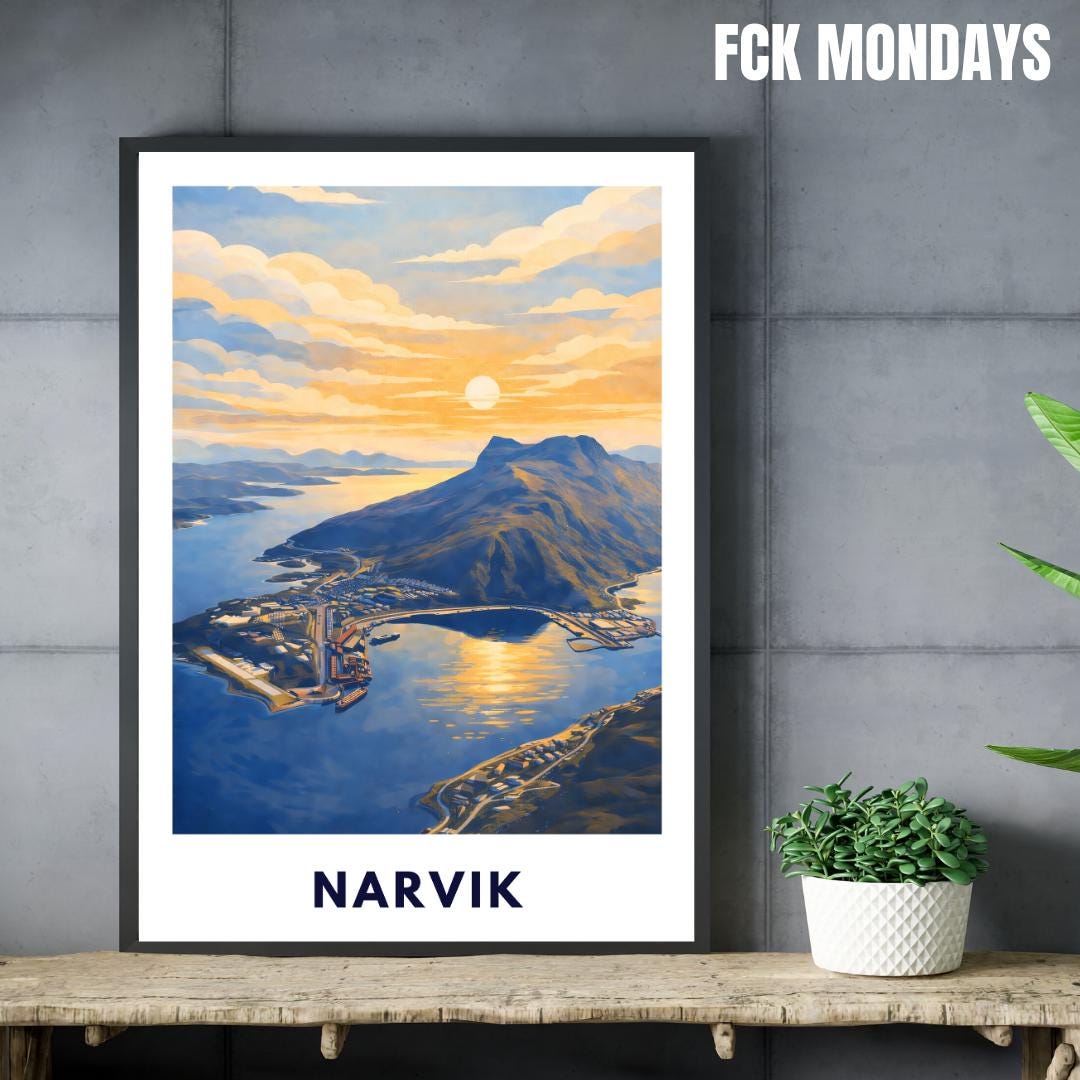 Narvik Norway Poster | Fjord Landscape | Ofotfjord | Hurtigruten Cruise | Scandinavian Travel Art | Nordic Wall Decor