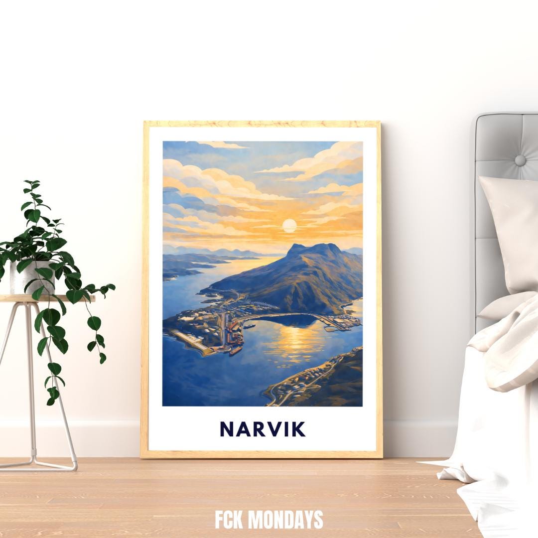 Narvik Norway Poster | Fjord Landscape | Ofotfjord | Hurtigruten Cruise | Scandinavian Travel Art | Nordic Wall Decor
