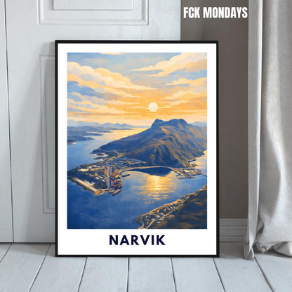 Narvik Norway Poster | Fjord Landscape | Ofotfjord | Hurtigruten Cruise | Scandinavian Travel Art | Nordic Wall Decor