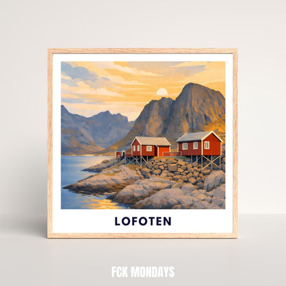 Lofoten Poster | Norwegen | Rorbuer Hütten | Reine Hamnøy | Fjord Landschaft | Hurtigruten | Skandinavien | Reiseposter Nordic Art