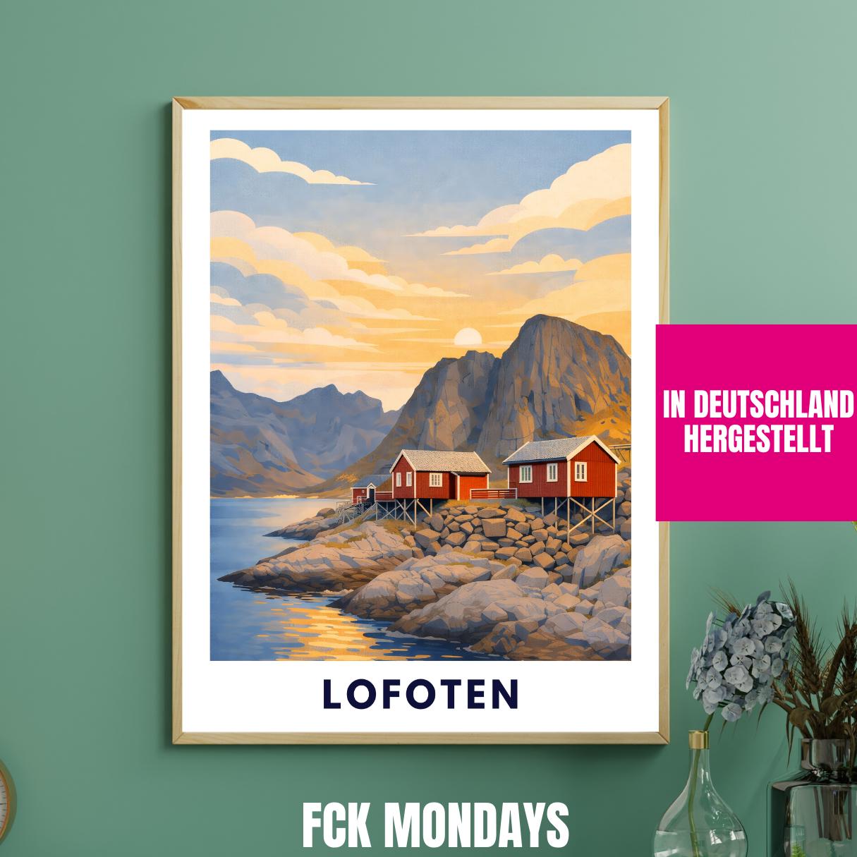 Lofoten Poster | Norwegen | Rorbuer Hütten | Reine Hamnøy | Fjord Landschaft | Hurtigruten | Skandinavien | Reiseposter Nordic Art