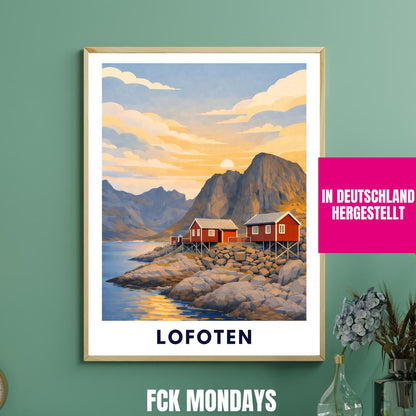 Lofoten Poster | Norwegen | Rorbuer Hütten | Reine Hamnøy | Fjord Landschaft | Hurtigruten | Skandinavien | Reiseposter Nordic Art