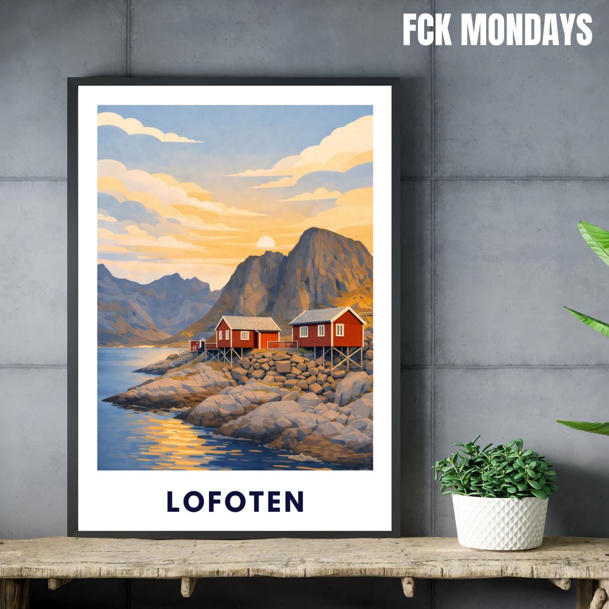 Lofoten Poster | Norwegen | Rorbuer Hütten | Reine Hamnøy | Fjord Landschaft | Hurtigruten | Skandinavien | Reiseposter Nordic Art