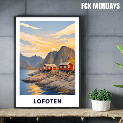 Lofoten Poster | Norwegen | Rorbuer Hütten | Reine Hamnøy | Fjord Landschaft | Hurtigruten | Skandinavien | Reiseposter Nordic Art