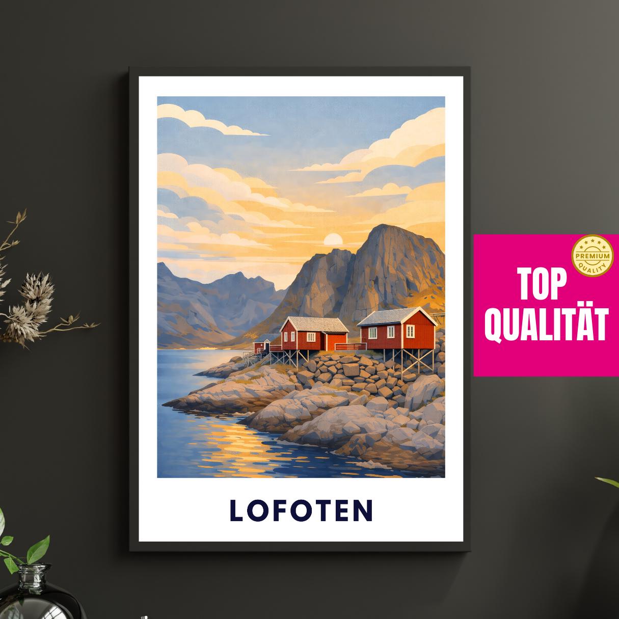 Lofoten Poster | Norwegen | Rorbuer Hütten | Reine Hamnøy | Fjord Landschaft | Hurtigruten | Skandinavien | Reiseposter Nordic Art