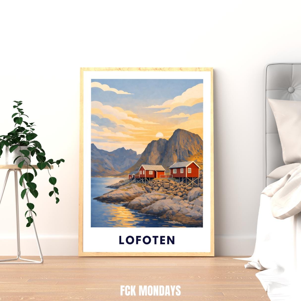 Lofoten Poster | Norwegen | Rorbuer Hütten | Reine Hamnøy | Fjord Landschaft | Hurtigruten | Skandinavien | Reiseposter Nordic Art