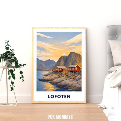 Lofoten Poster | Norwegen | Rorbuer Hütten | Reine Hamnøy | Fjord Landschaft | Hurtigruten | Skandinavien | Reiseposter Nordic Art