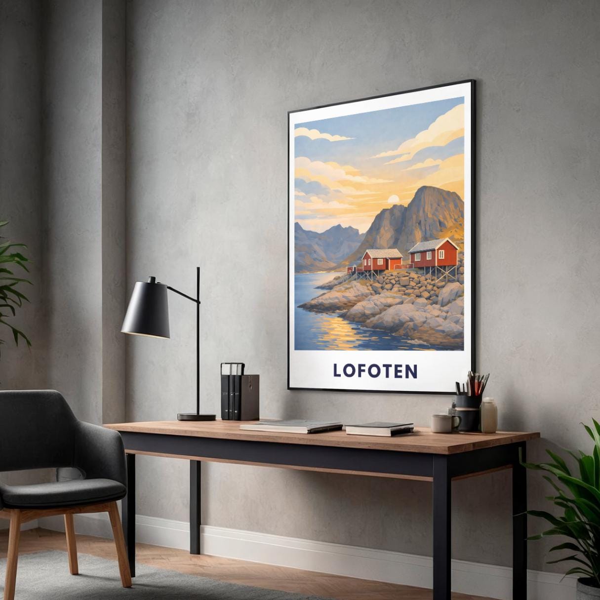 Lofoten Poster | Norwegen | Rorbuer Hütten | Reine Hamnøy | Fjord Landschaft | Hurtigruten | Skandinavien | Reiseposter Nordic Art