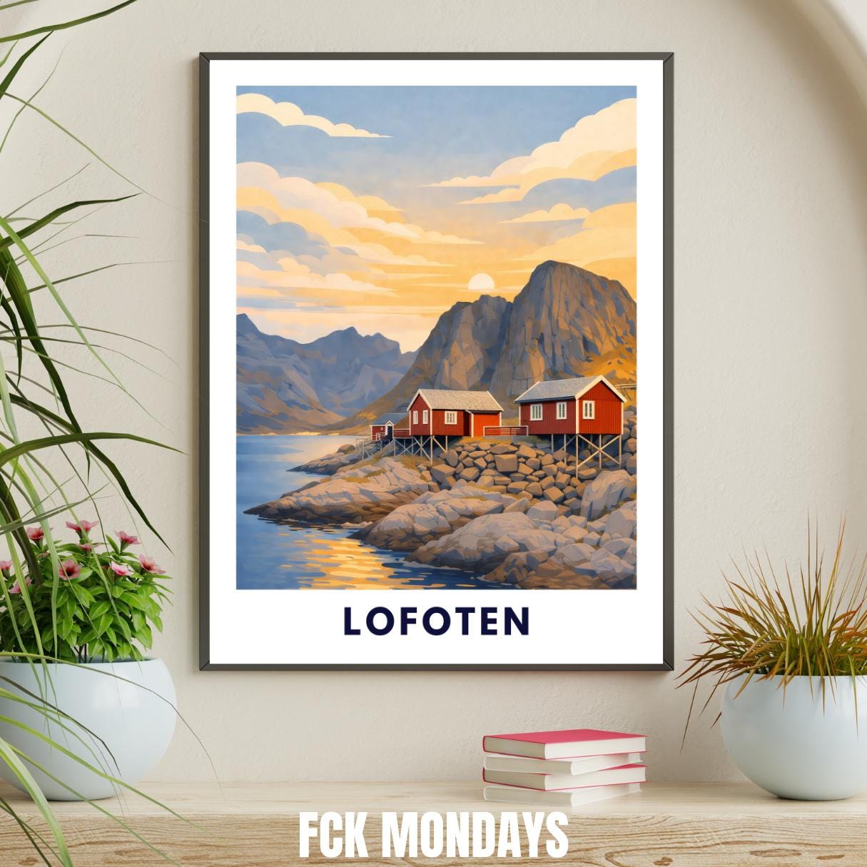 Lofoten Poster | Norwegen | Rorbuer Hütten | Reine Hamnøy | Fjord Landschaft | Hurtigruten | Skandinavien | Reiseposter Nordic Art