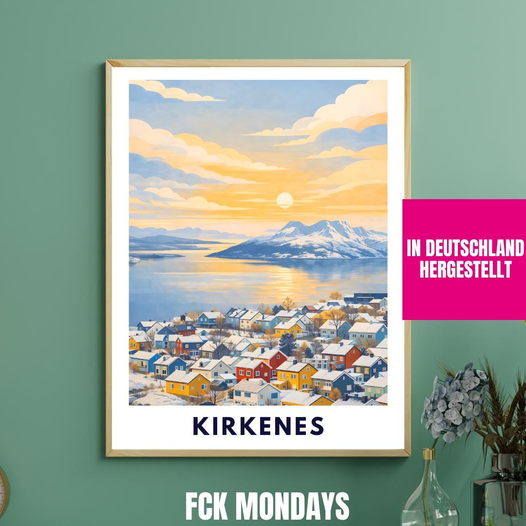 Kirkenes Poster | Norway | Arctic Fjord Town | Hurtigruten End Port | Barents Sea | Scandinavian Travel Poster | Nordic Wall Art Print