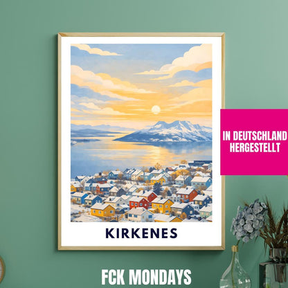 Kirkenes Poster | Norway | Arctic Fjord Town | Hurtigruten End Port | Barents Sea | Scandinavian Travel Poster | Nordic Wall Art Print