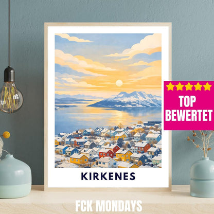 Kirkenes Poster | Norway | Arctic Fjord Town | Hurtigruten End Port | Barents Sea | Scandinavian Travel Poster | Nordic Wall Art Print