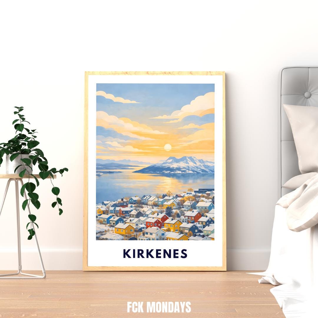 Kirkenes Poster | Norway | Arctic Fjord Town | Hurtigruten End Port | Barents Sea | Scandinavian Travel Poster | Nordic Wall Art Print
