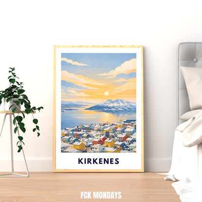 Kirkenes Poster | Norway | Arctic Fjord Town | Hurtigruten End Port | Barents Sea | Scandinavian Travel Poster | Nordic Wall Art Print