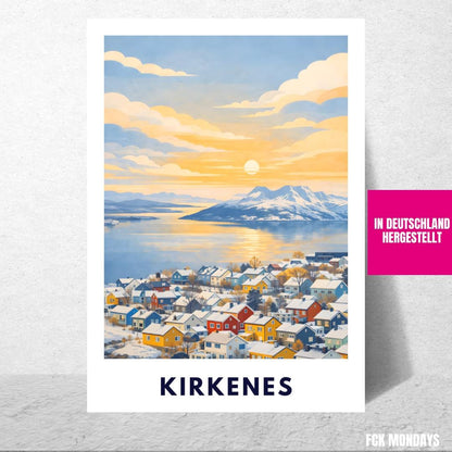 Kirkenes Poster | Norway | Arctic Fjord Town | Hurtigruten End Port | Barents Sea | Scandinavian Travel Poster | Nordic Wall Art Print