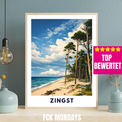 Zingst West Beach Poster | Baltic Sea Beach Wall Art | Mecklenburg-Western Coast | Nordic Style Travel Poster | Fischland-Darss-Zingst Print