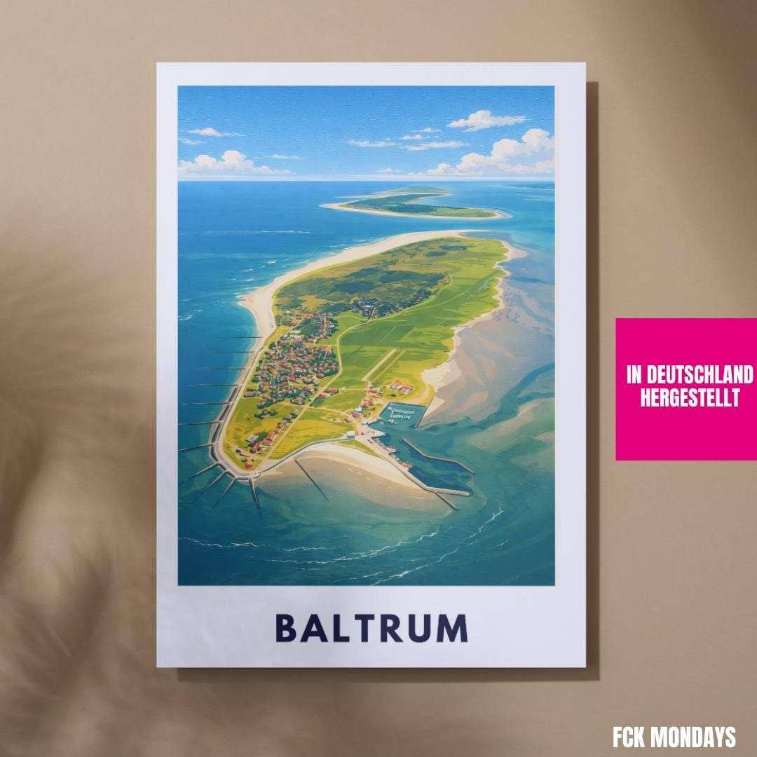 Insel Baltrum Poster | Nordseeinsel Wattenmeer Nationalpark | Baltrum von Oben | Dünen und Sandstrand | Ostfriesische Inseln