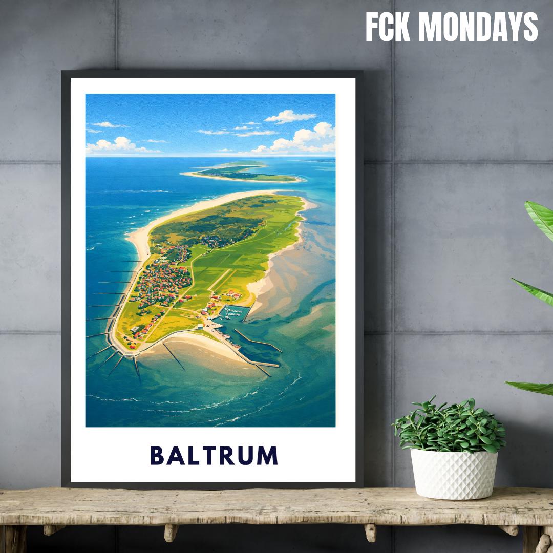 Insel Baltrum Poster | Nordseeinsel Wattenmeer Nationalpark | Baltrum von Oben | Dünen und Sandstrand | Ostfriesische Inseln