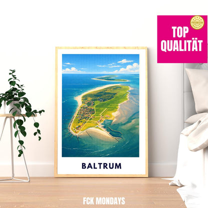 Insel Baltrum Poster | Nordseeinsel Wattenmeer Nationalpark | Baltrum von Oben | Dünen und Sandstrand | Ostfriesische Inseln