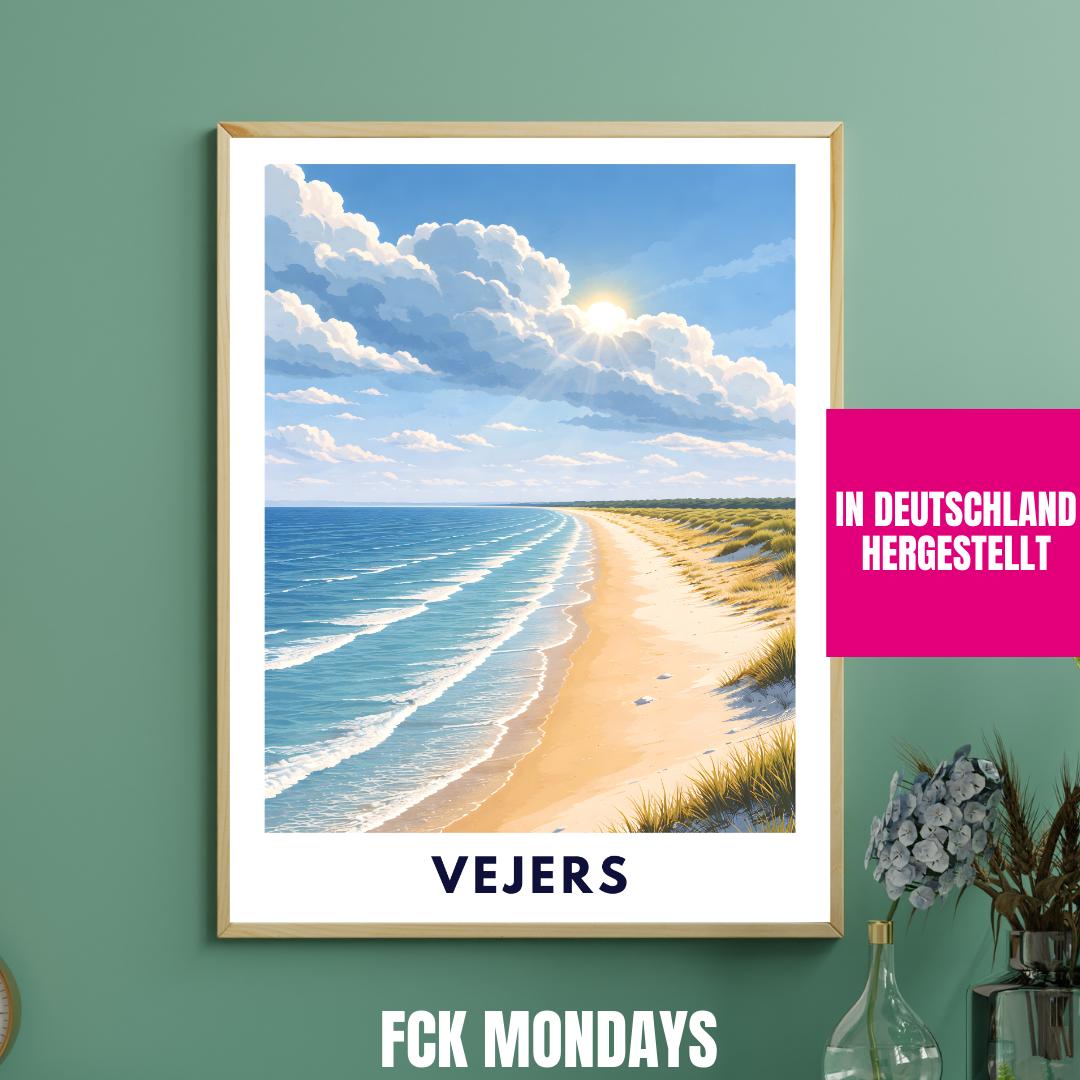 Vejers Beach Poster | Denmark | North Sea Coast | Dune Landscape | Summer Ocean | Travel Poster | Coastal Wall Art | Scandinavian Decor