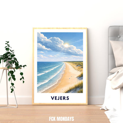 Vejers Beach Poster | Denmark | North Sea Coast | Dune Landscape | Summer Ocean | Travel Poster | Coastal Wall Art | Scandinavian Decor