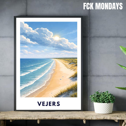 Vejers Beach Poster | Denmark | North Sea Coast | Dune Landscape | Summer Ocean | Travel Poster | Coastal Wall Art | Scandinavian Decor