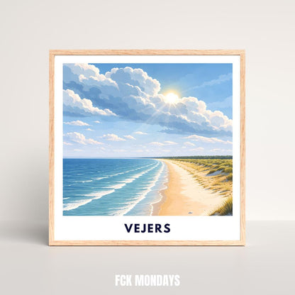 Vejers Beach Poster | Denmark | North Sea Coast | Dune Landscape | Summer Ocean | Travel Poster | Coastal Wall Art | Scandinavian Decor