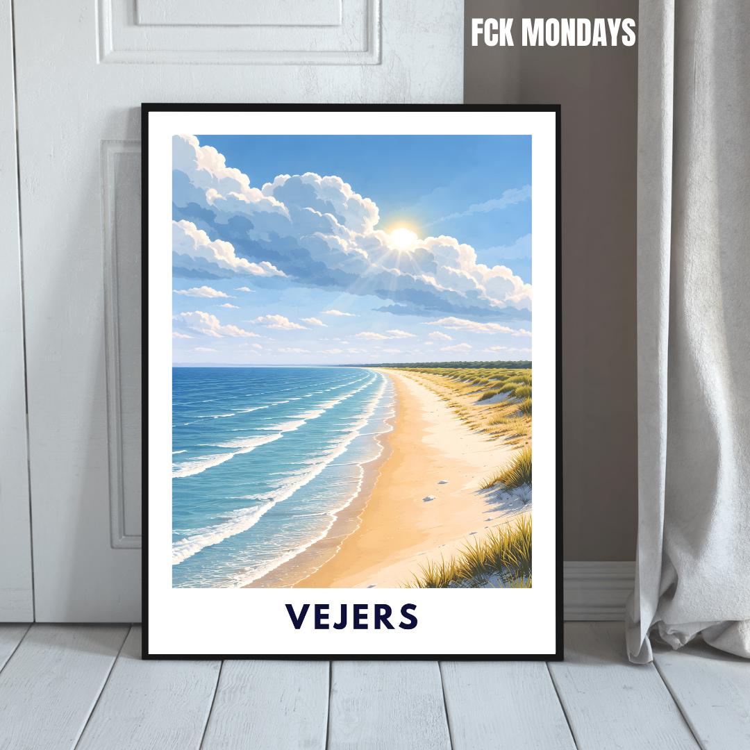 Vejers Beach Poster | Denmark | North Sea Coast | Dune Landscape | Summer Ocean | Travel Poster | Coastal Wall Art | Scandinavian Decor