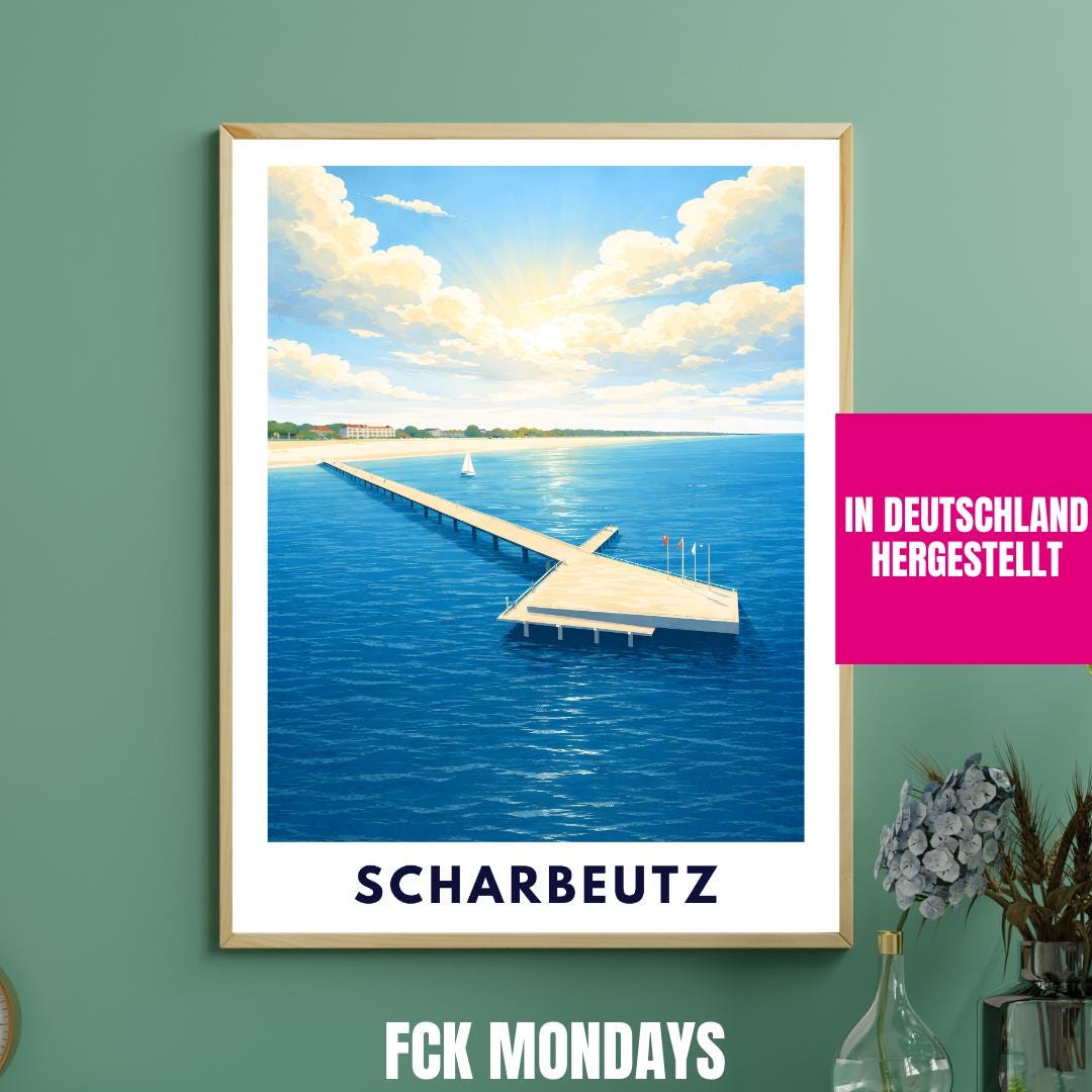 Scharbeutz Poster – Neue Seebrücke Ostsee | Strand & Meer | Timmendorfer Strand Lübecker Bucht | Maritimes Reiseposter | Ostsee Wandbild