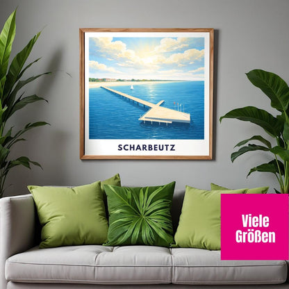 Scharbeutz Poster – Neue Seebrücke Ostsee | Strand & Meer | Timmendorfer Strand Lübecker Bucht | Maritimes Reiseposter | Ostsee Wandbild