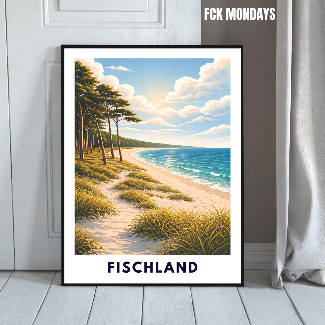 Fischland Darß Zingst Poster | Ostsee Strand Dünen | Kiefernwald | Strandbild Natur Wandbild | Küsten Poster | Pinienwälder Boddenlandschaft
