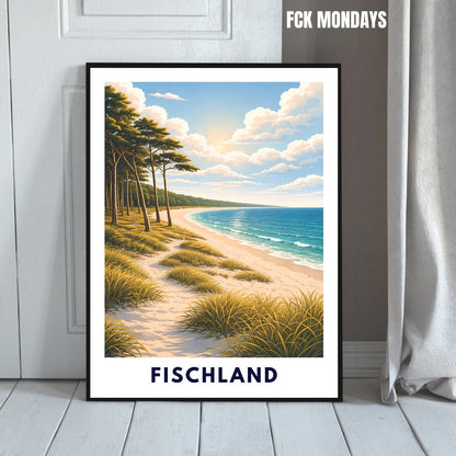 Fischland Darß Zingst Poster | Ostsee Strand Dünen | Kiefernwald | Strandbild Natur Wandbild | Küsten Poster | Pinienwälder Boddenlandschaft
