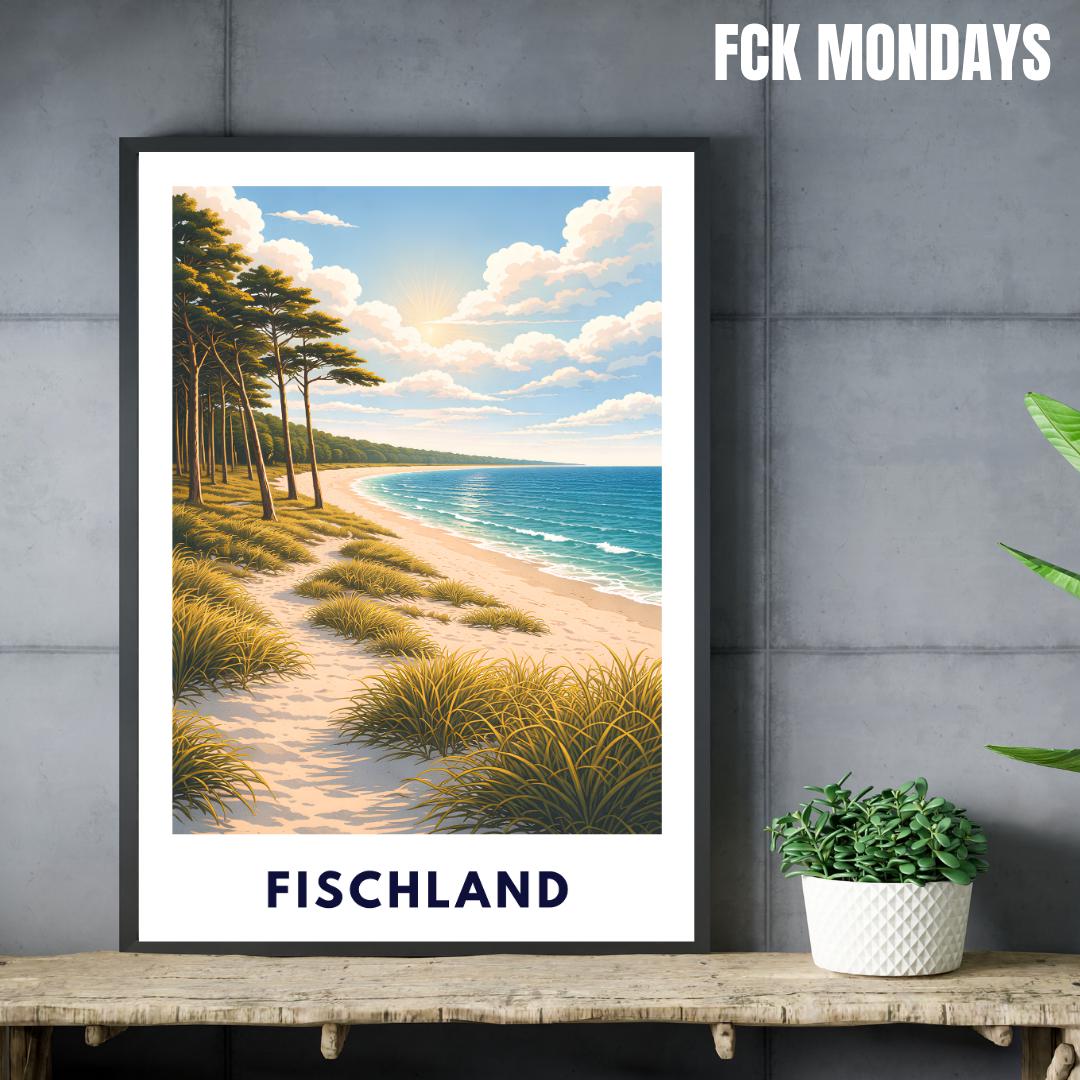 Fischland Darß Zingst Poster | Ostsee Strand Dünen | Kiefernwald | Strandbild Natur Wandbild | Küsten Poster | Pinienwälder Boddenlandschaft