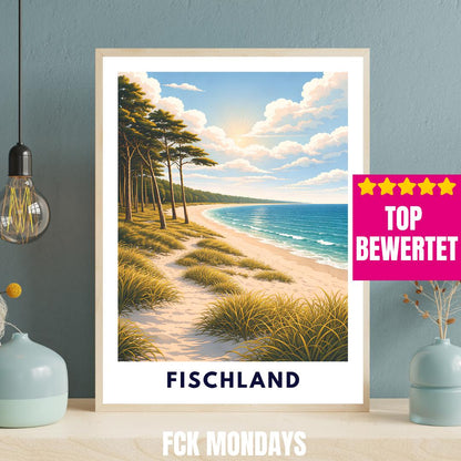 Fischland Darß Zingst Poster | Ostsee Strand Dünen | Kiefernwald | Strandbild Natur Wandbild | Küsten Poster | Pinienwälder Boddenlandschaft