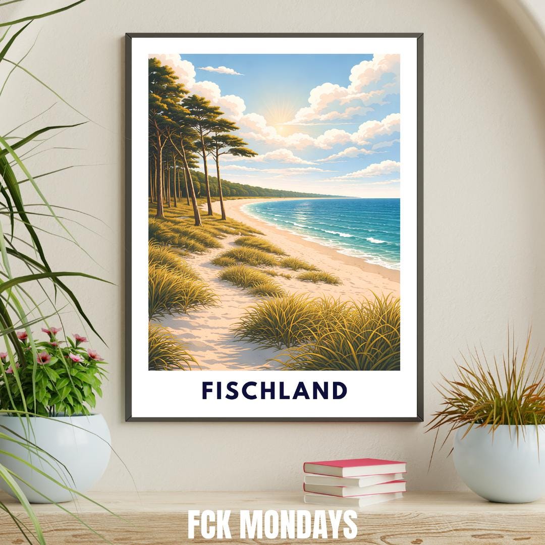 Fischland Darß Zingst Poster | Ostsee Strand Dünen | Kiefernwald | Strandbild Natur Wandbild | Küsten Poster | Pinienwälder Boddenlandschaft
