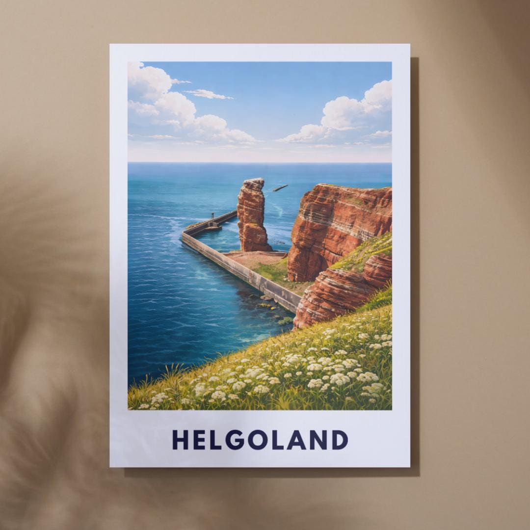 Helgoland Poster – Lange Anna Sea Stack & Red Cliffs | North Sea Travel Wall Art | Minimalist Coastal Print