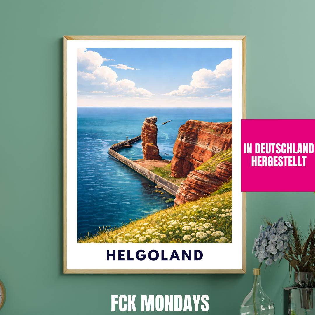 Helgoland Poster – Lange Anna Sea Stack & Red Cliffs | North Sea Travel Wall Art | Minimalist Coastal Print