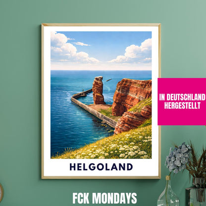Helgoland Poster – Lange Anna Sea Stack & Red Cliffs | North Sea Travel Wall Art | Minimalist Coastal Print