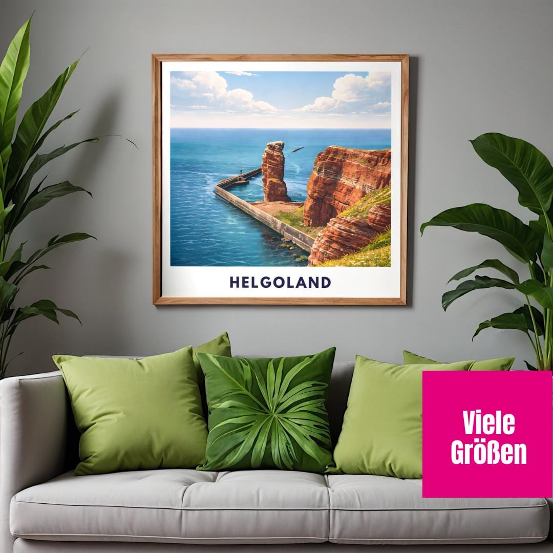 Helgoland Poster – Lange Anna Sea Stack & Red Cliffs | North Sea Travel Wall Art | Minimalist Coastal Print