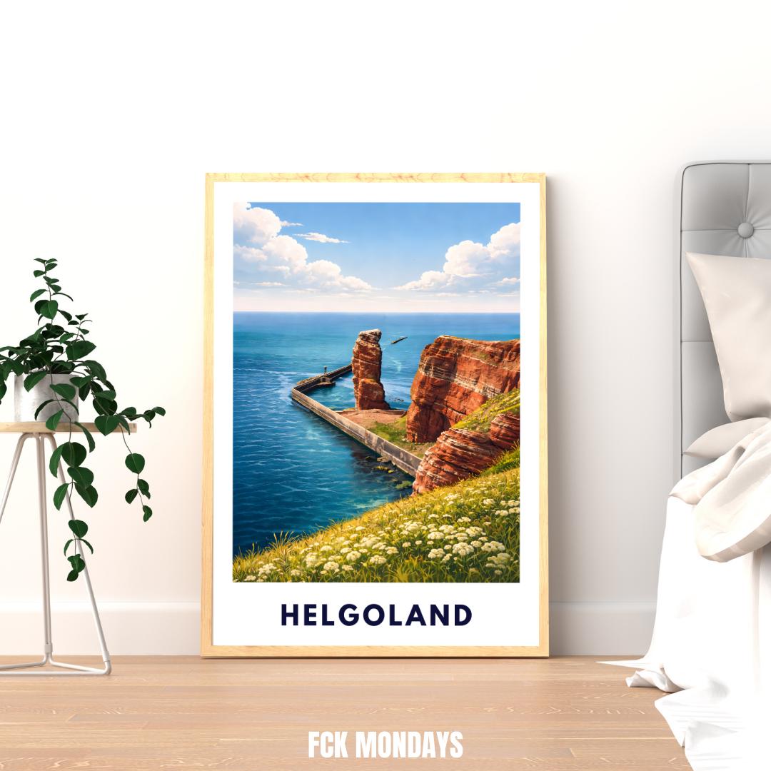 Helgoland Poster – Lange Anna Sea Stack & Red Cliffs | North Sea Travel Wall Art | Minimalist Coastal Print