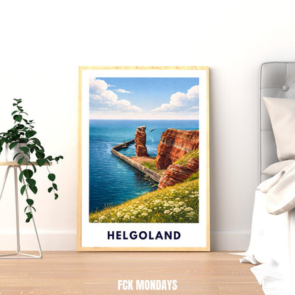 Helgoland Poster – Lange Anna Sea Stack & Red Cliffs | North Sea Travel Wall Art | Minimalist Coastal Print