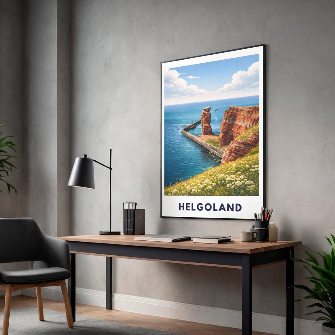 Helgoland Poster – Lange Anna Sea Stack & Red Cliffs | North Sea Travel Wall Art | Minimalist Coastal Print