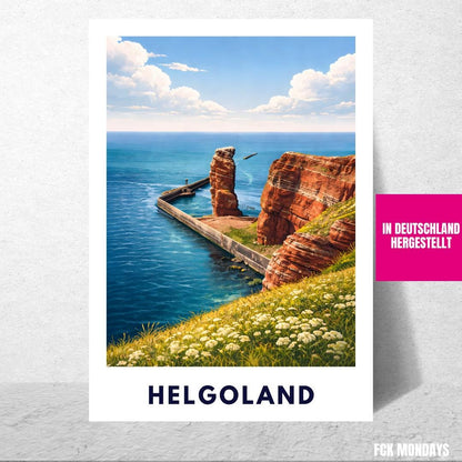 Helgoland Poster – Lange Anna Sea Stack & Red Cliffs | North Sea Travel Wall Art | Minimalist Coastal Print