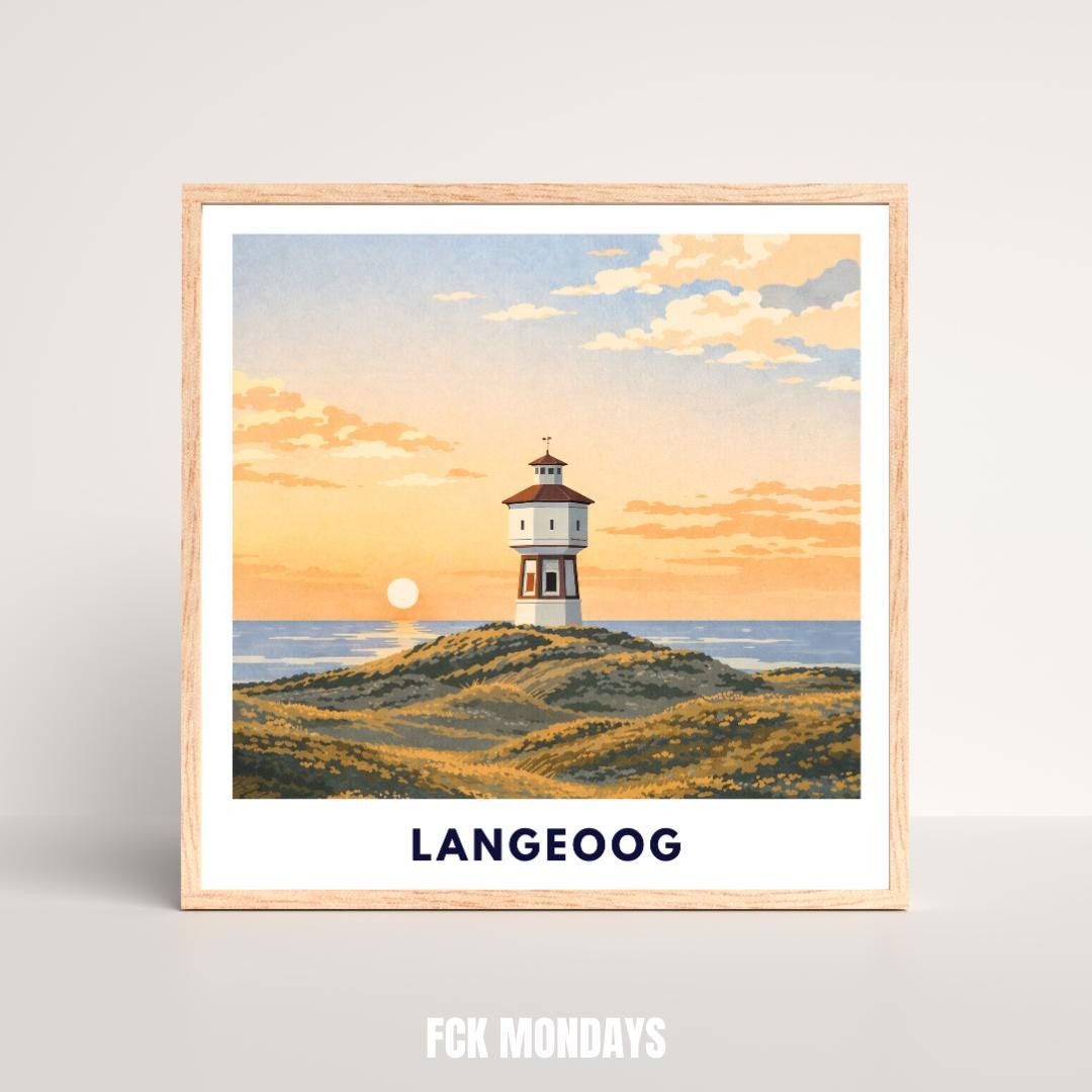 Langeoog Wasserturm Poster | Langeoog Sanddünen Sonnenuntergang | Poster Ostfriesische Inseln | Nordseeinsel Wattenmeer Nationalpark