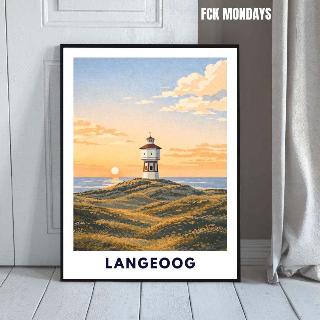 Langeoog Wasserturm Poster | Langeoog Sanddünen Sonnenuntergang | Poster Ostfriesische Inseln | Nordseeinsel Wattenmeer Nationalpark