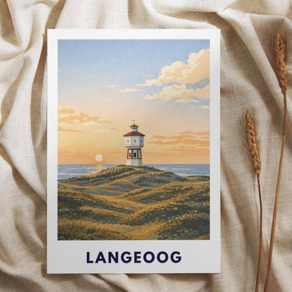 Langeoog Wasserturm Poster | Langeoog Sanddünen Sonnenuntergang | Poster Ostfriesische Inseln | Nordseeinsel Wattenmeer Nationalpark