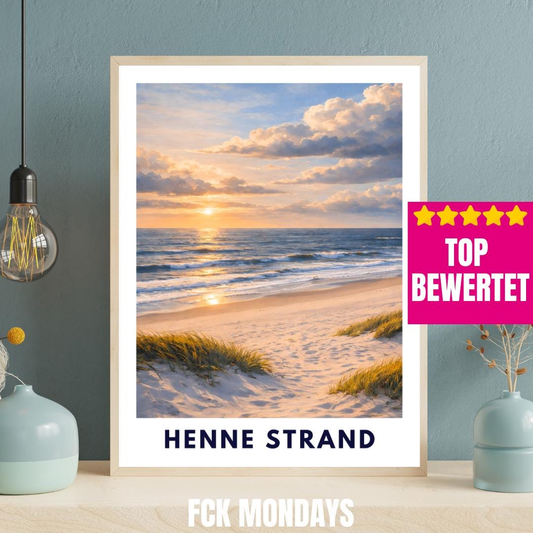 Henne Strand Poster | Dünen Nordsee | Goldenes Abendlicht | Minimalistisches Strandposter | Skandinavische Küstenruhe Dänemark Küste