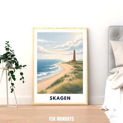 Skagen Poster | Skagen Fyr Lighthouse | Danish North Sea Dunes & Beach | Grenen Coast Denmark | Scandinavian Travel Wall Art | Minimal Print
