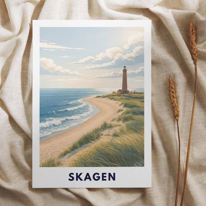 Skagen Poster | Skagen Fyr Lighthouse | Danish North Sea Dunes & Beach | Grenen Coast Denmark | Scandinavian Travel Wall Art | Minimal Print